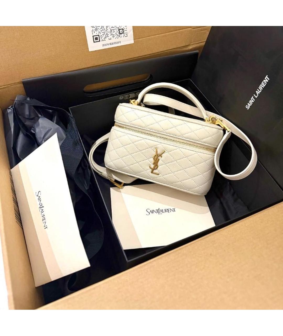 SAINT LAURENT Бежевая кожаная сумка через плечо, фото 3