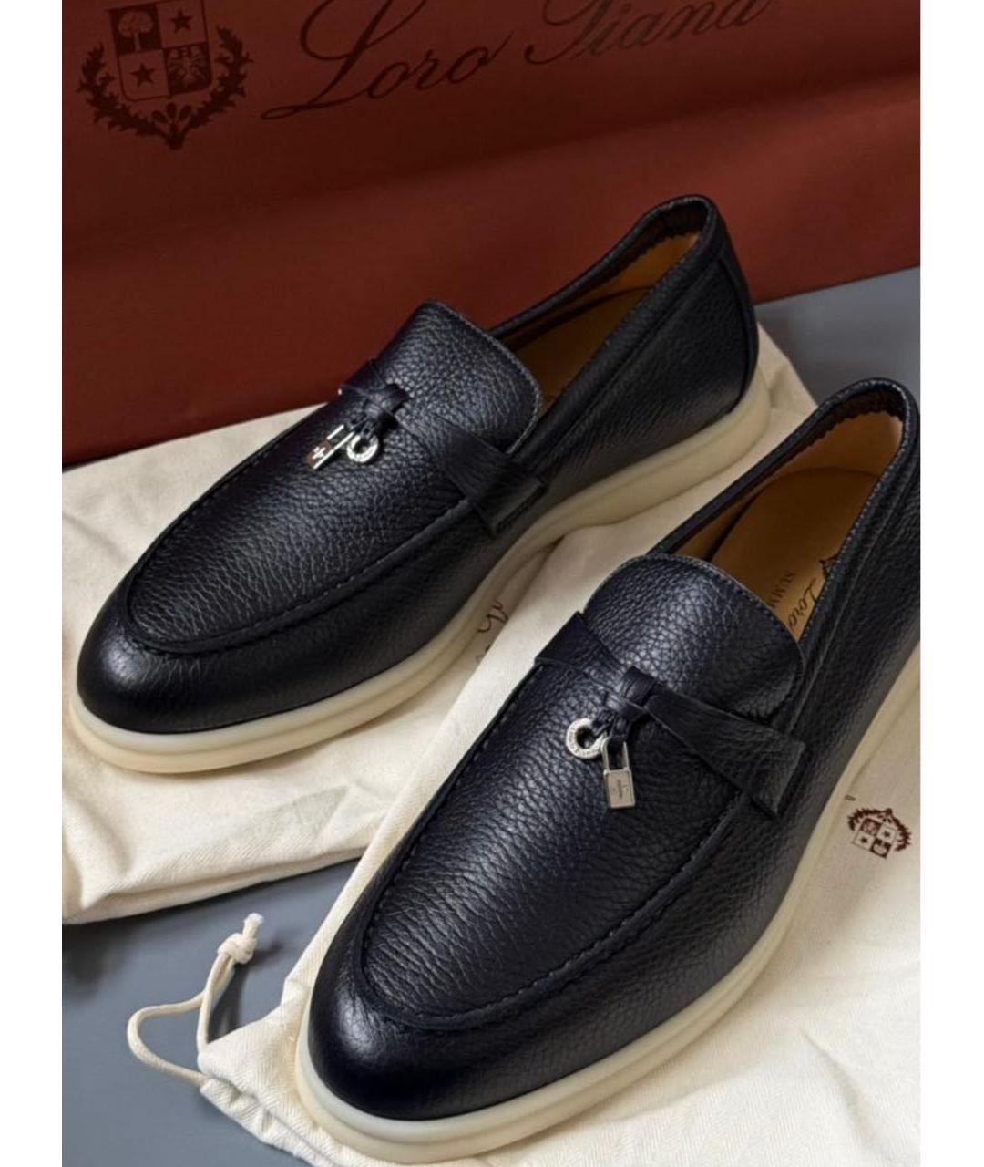 LORO PIANA Темно-синие кожаные лоферы, фото 2