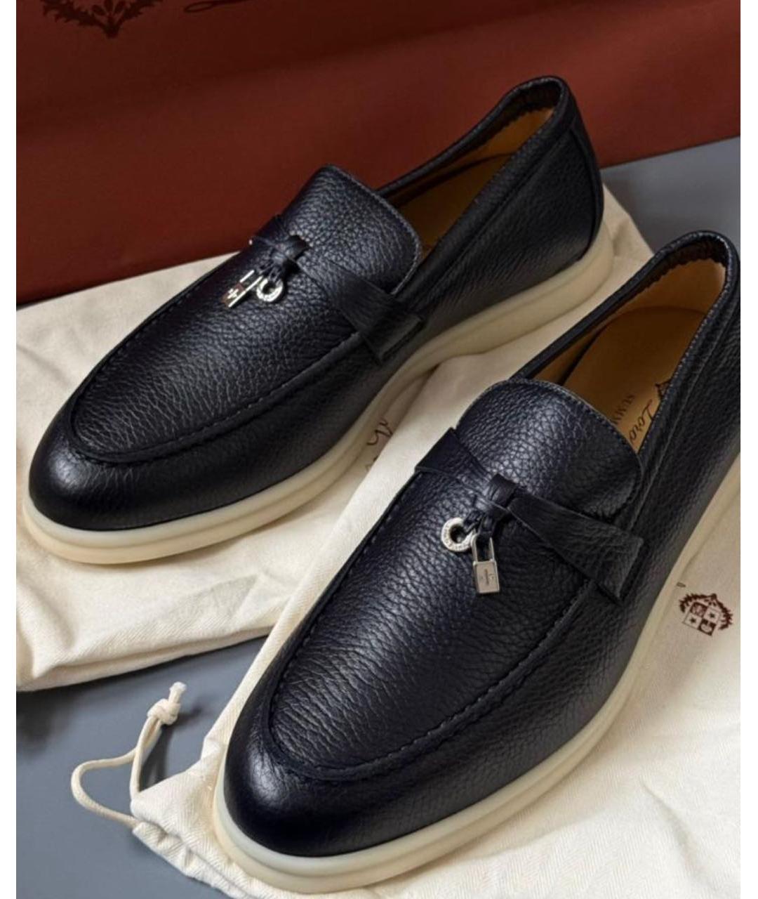 LORO PIANA Темно-синие кожаные лоферы, фото 3