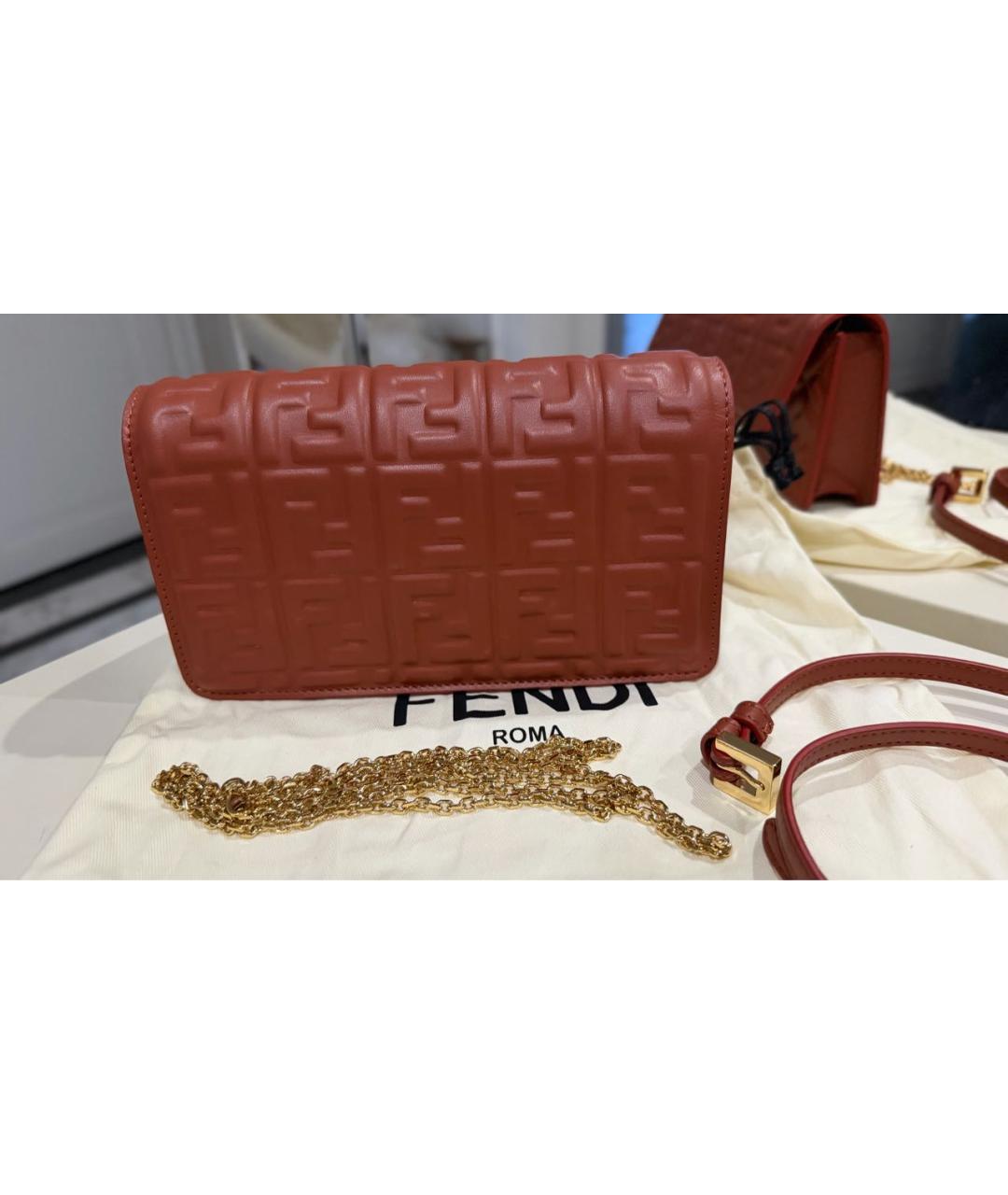 FENDI Коричневая кожаная сумка через плечо, фото 5