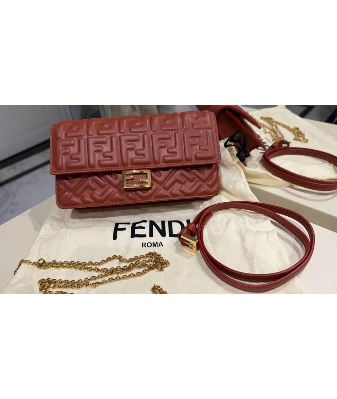 FENDI Коричневая кожаная сумка через плечо, фото 3