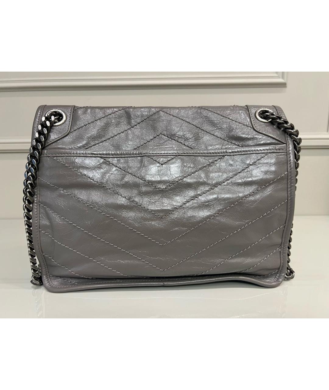 SAINT LAURENT Серая кожаная сумка через плечо, фото 3