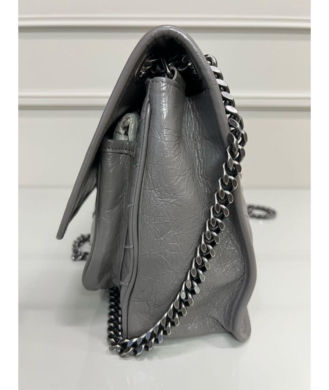 SAINT LAURENT Серая кожаная сумка через плечо, фото 7