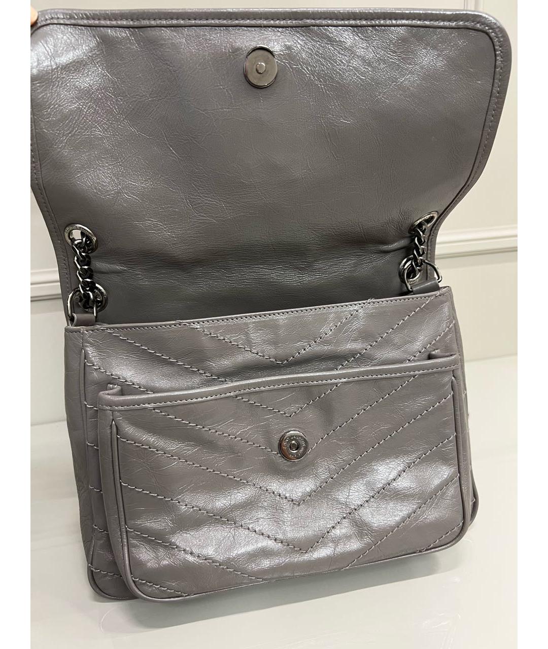 SAINT LAURENT Серая кожаная сумка через плечо, фото 4