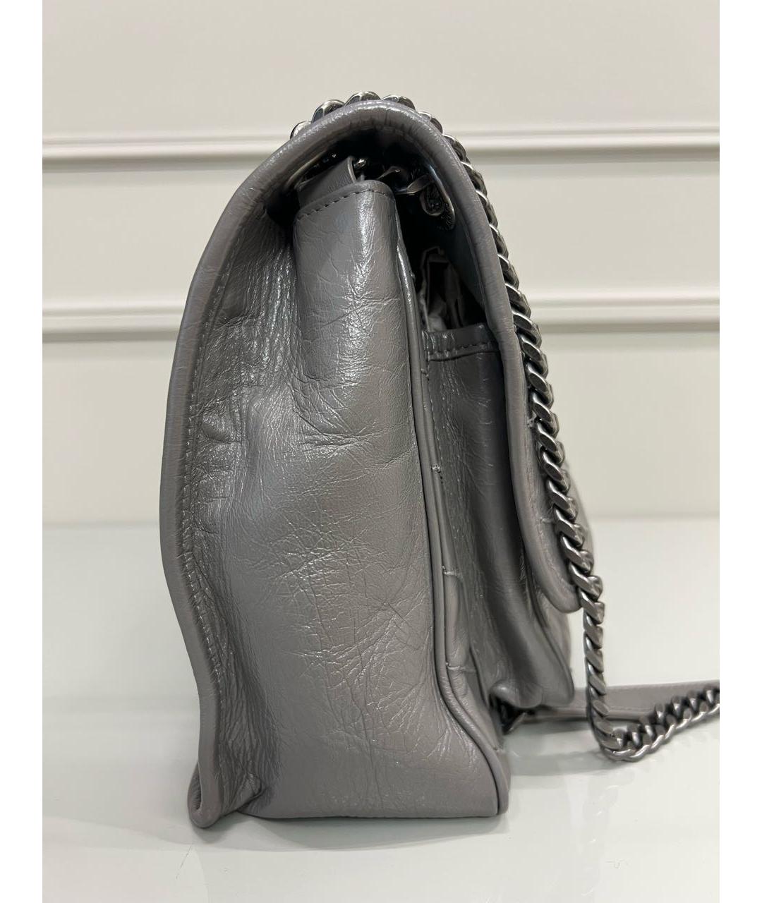 SAINT LAURENT Серая кожаная сумка через плечо, фото 8