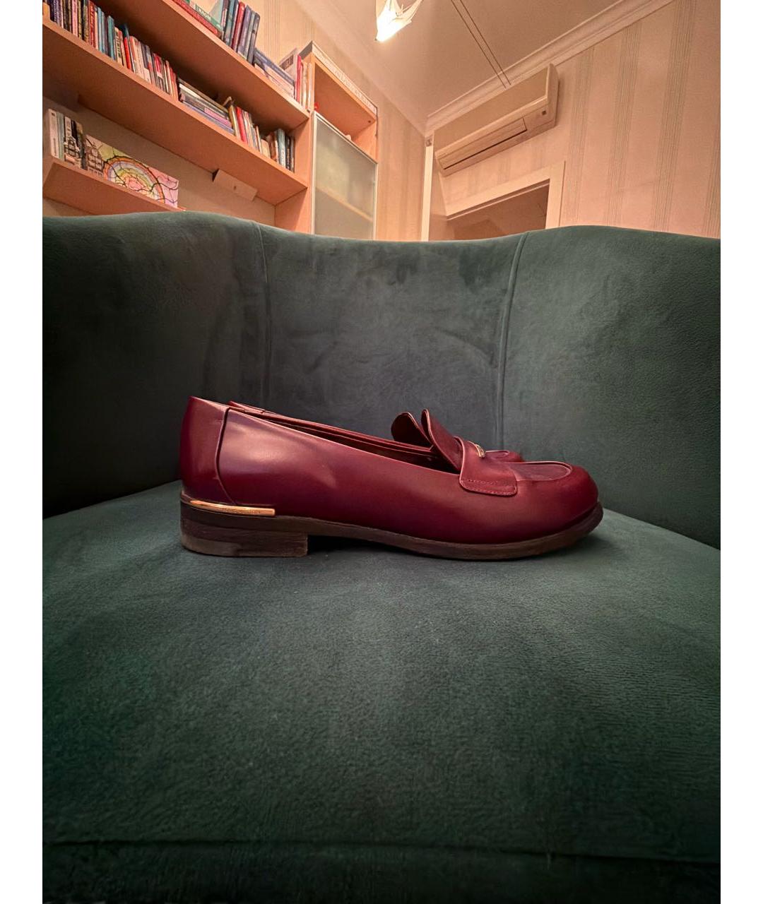 LOUIS VUITTON Бордовые кожаные лоферы, фото 6