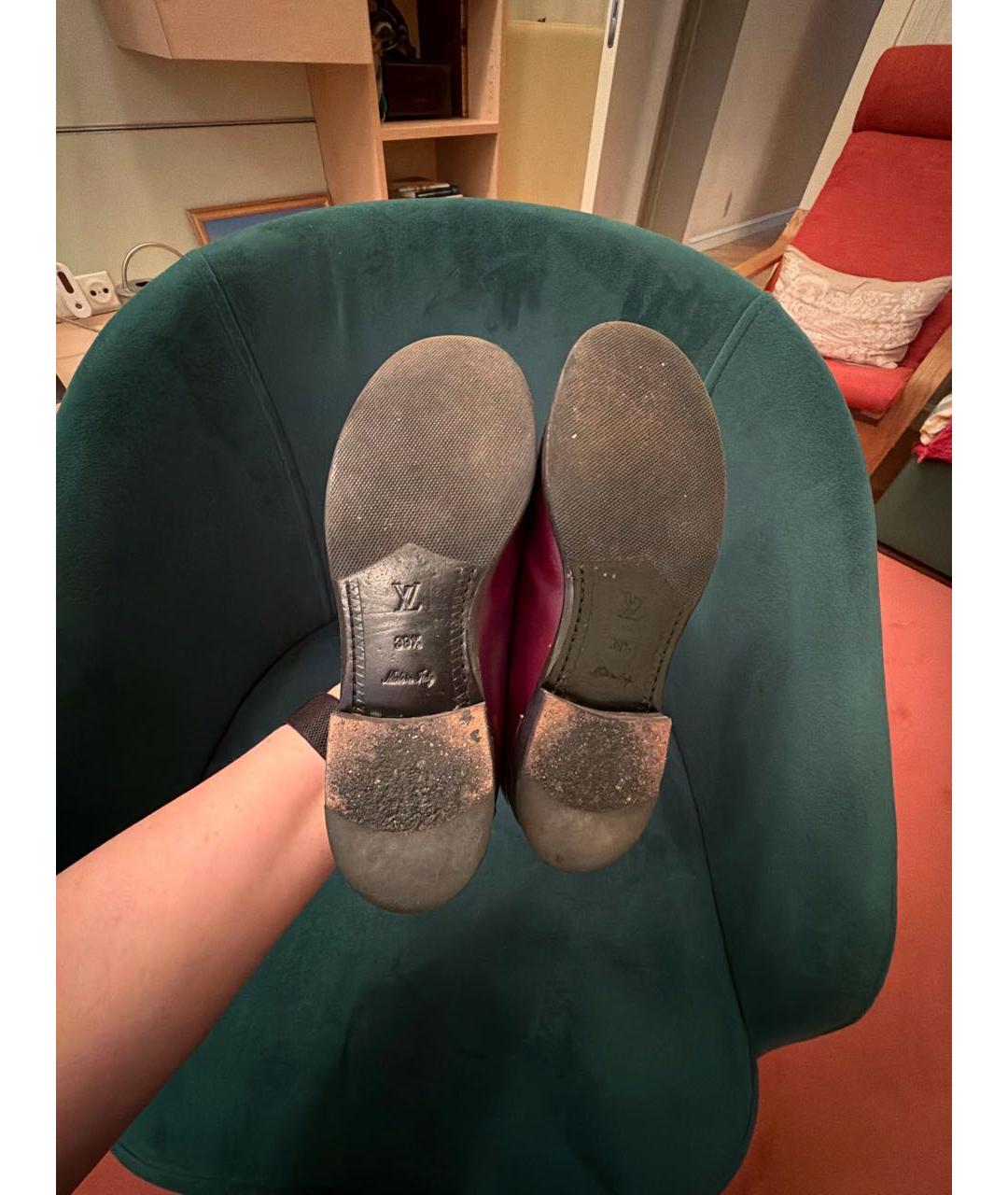 LOUIS VUITTON Бордовые кожаные лоферы, фото 5