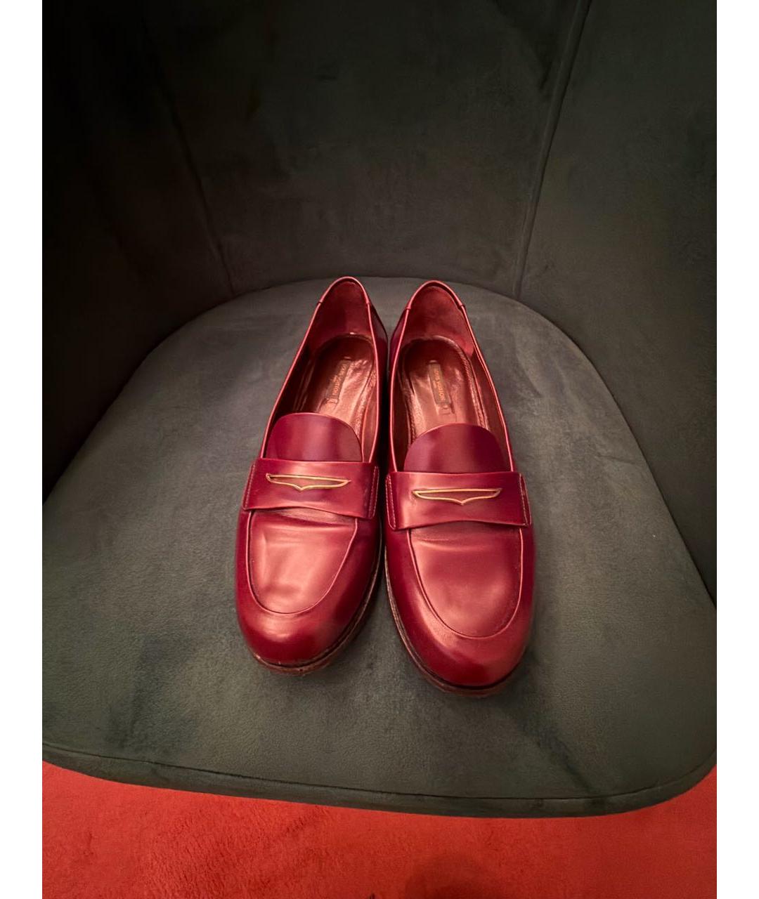 LOUIS VUITTON Бордовые кожаные лоферы, фото 2