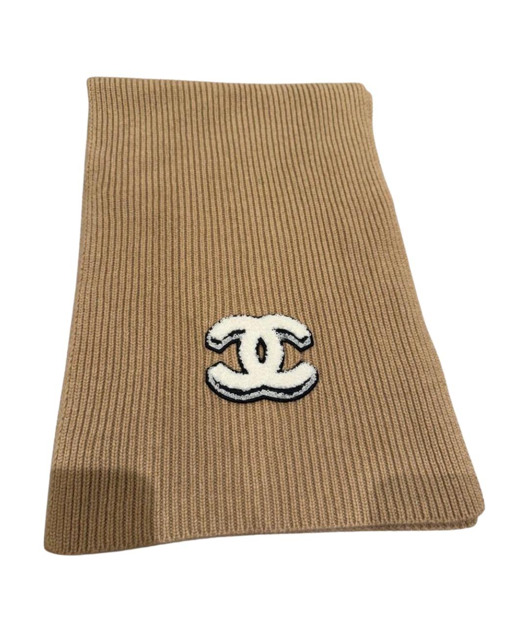 CHANEL Бежевый кашемировый шарф, фото 1