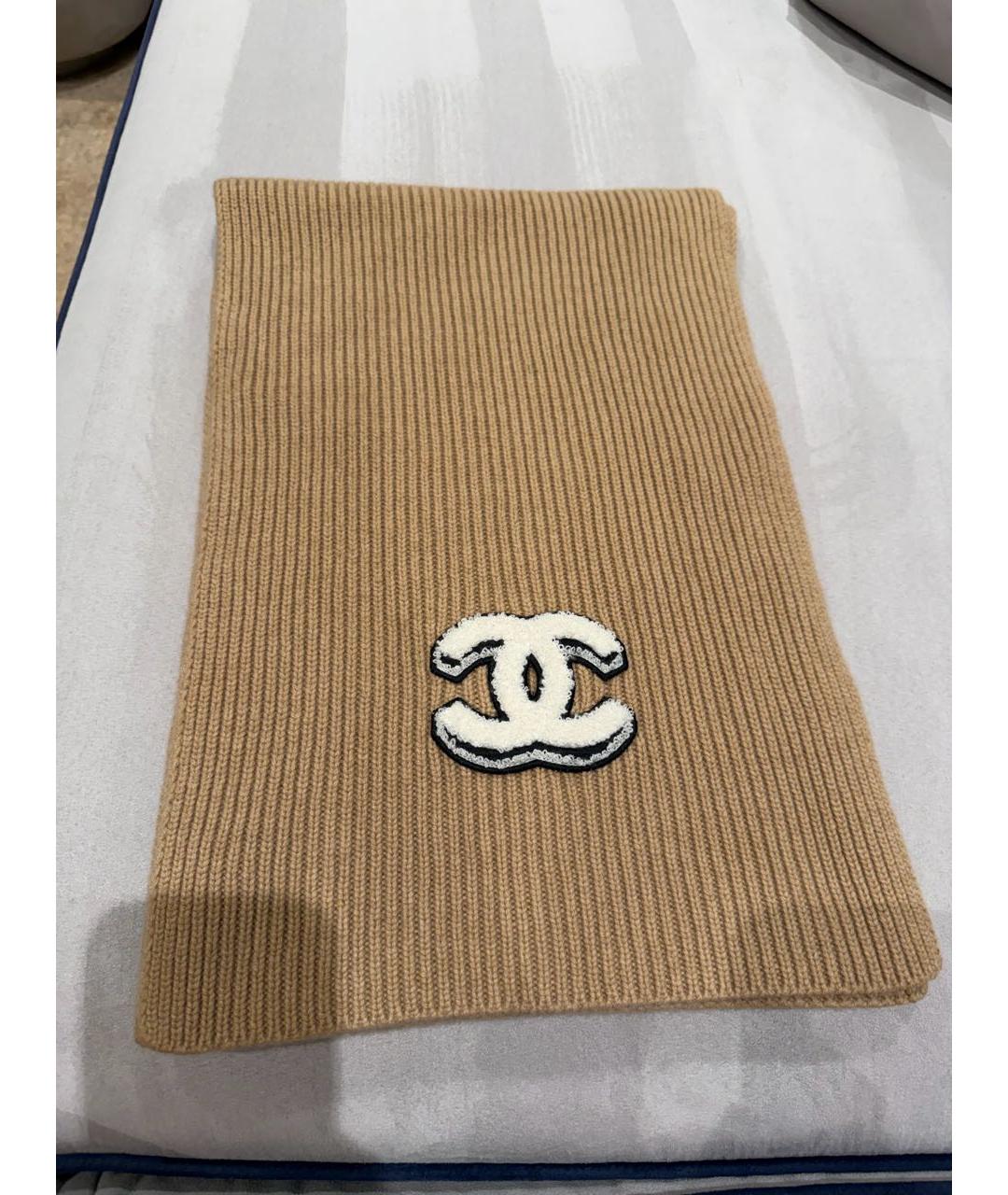 CHANEL Бежевый кашемировый шарф, фото 5