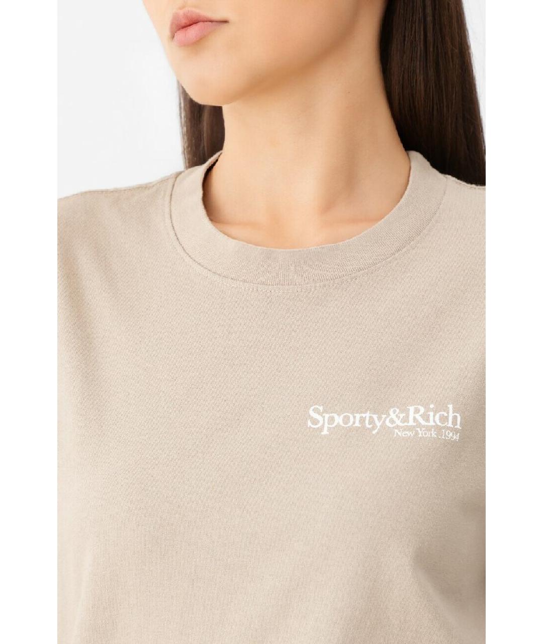 SPORTY AND RICH Бежевая хлопковая футболка, фото 7