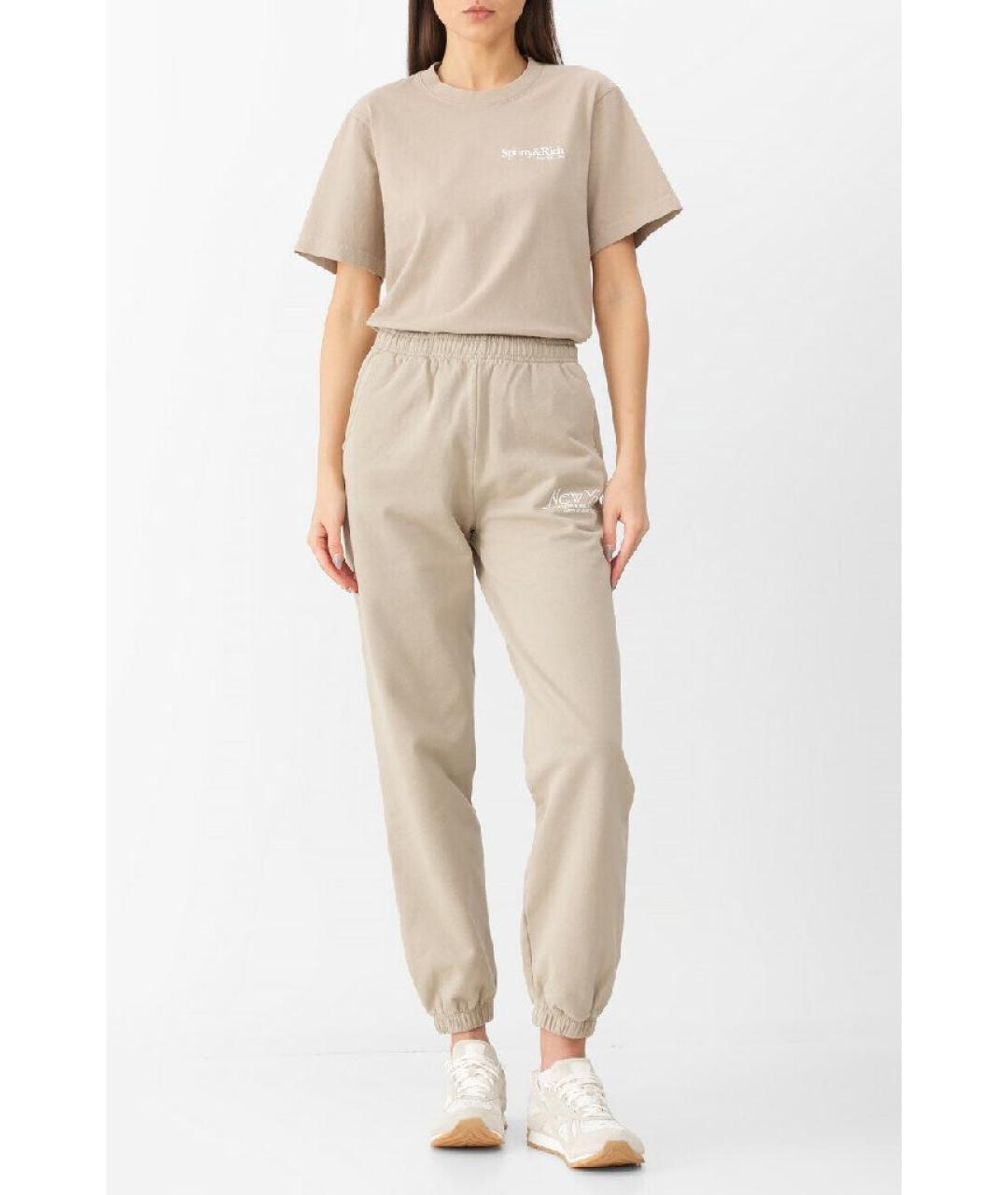 SPORTY AND RICH Бежевая хлопковая футболка, фото 4