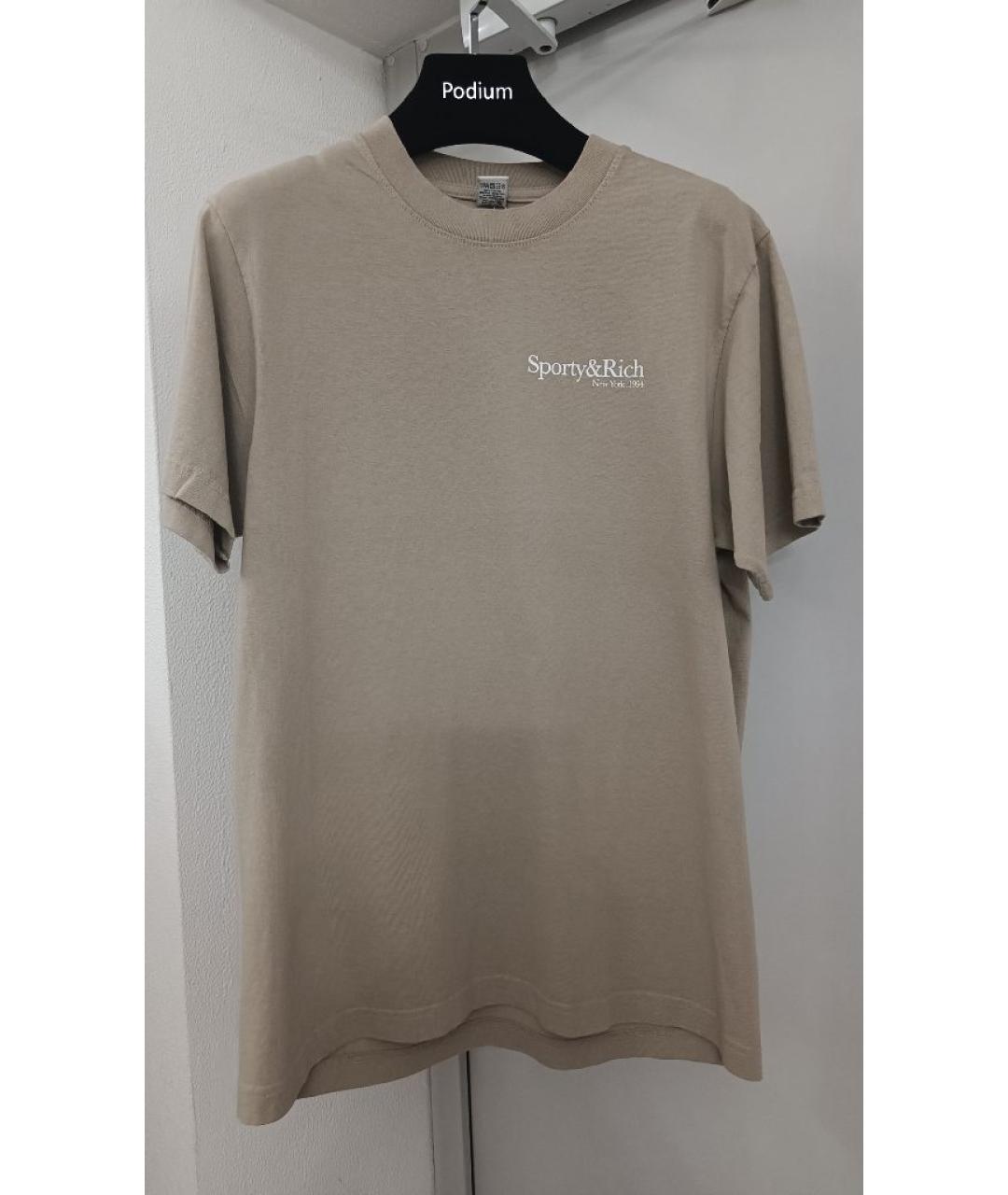 SPORTY AND RICH Бежевая хлопковая футболка, фото 8