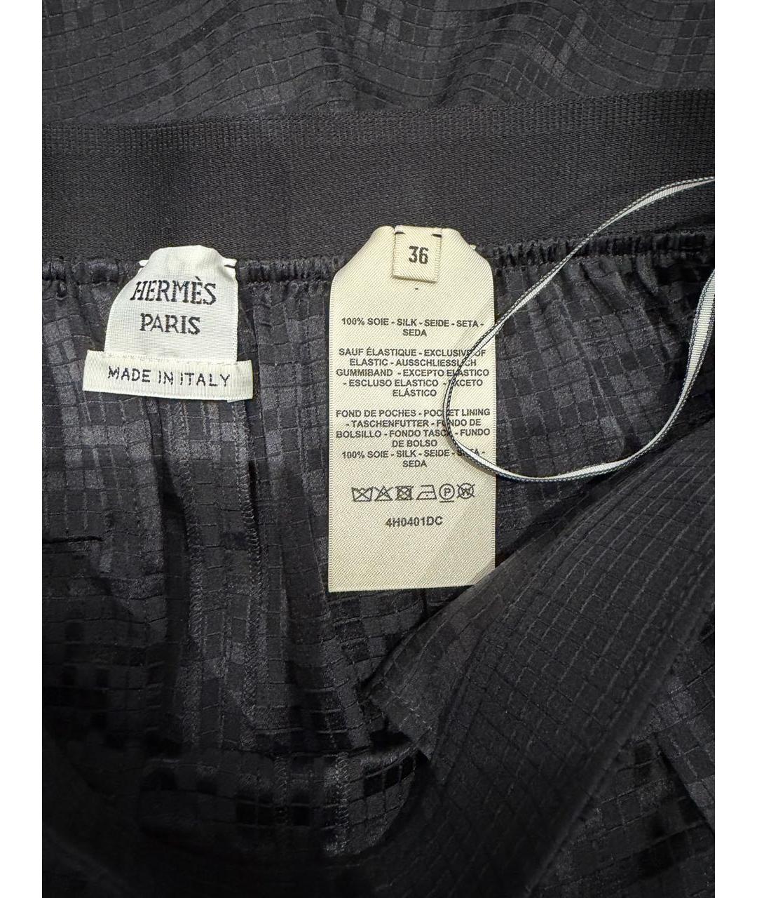 HERMES Черные шелковые брюки широкие, фото 4