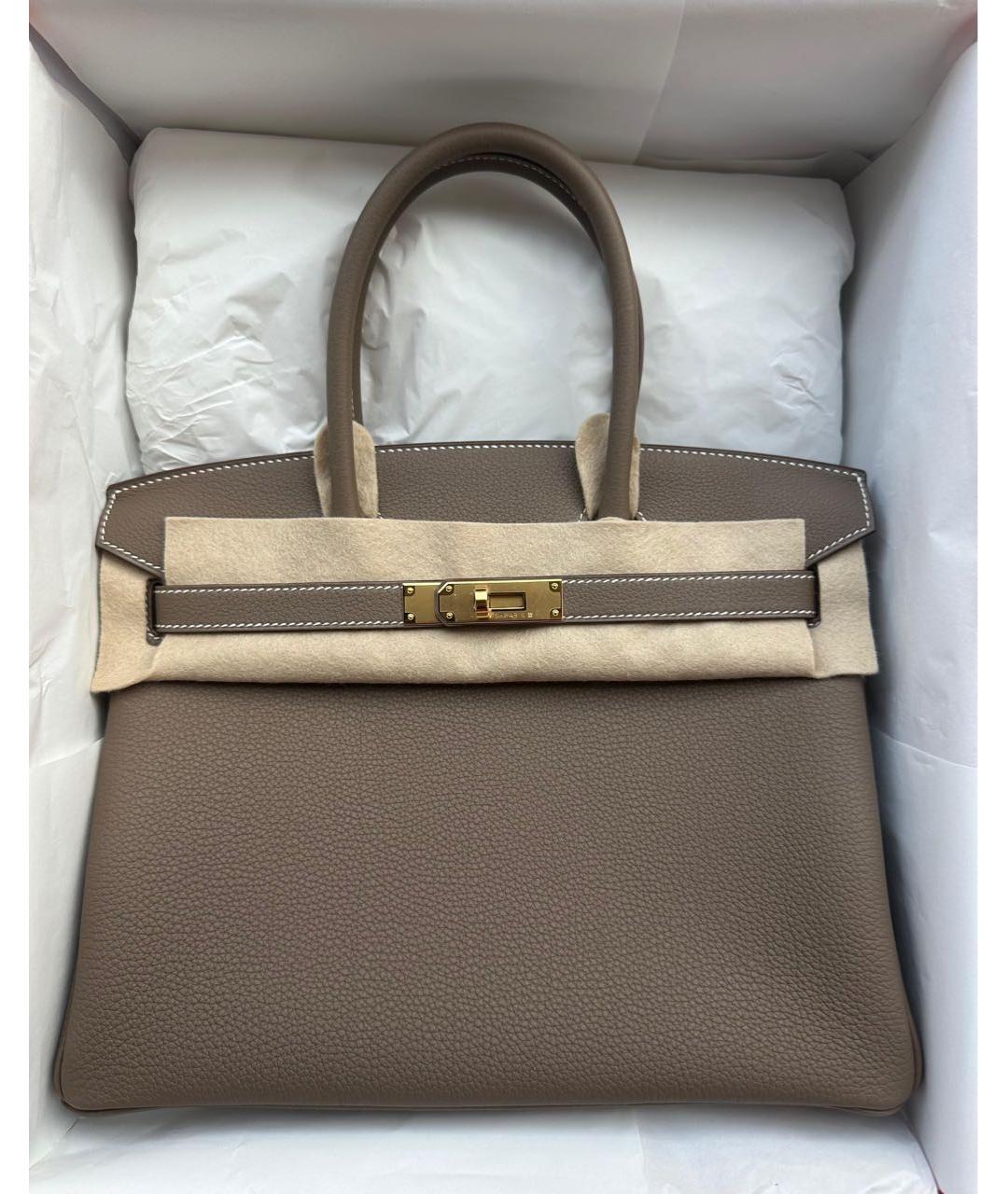 HERMES Бежевая кожаная сумка с короткими ручками, фото 4