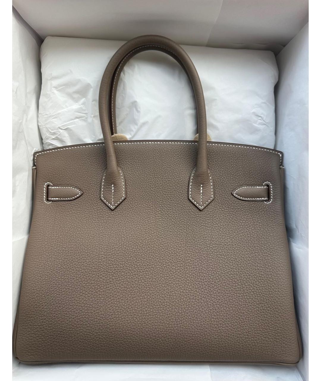 HERMES Бежевая кожаная сумка с короткими ручками, фото 3