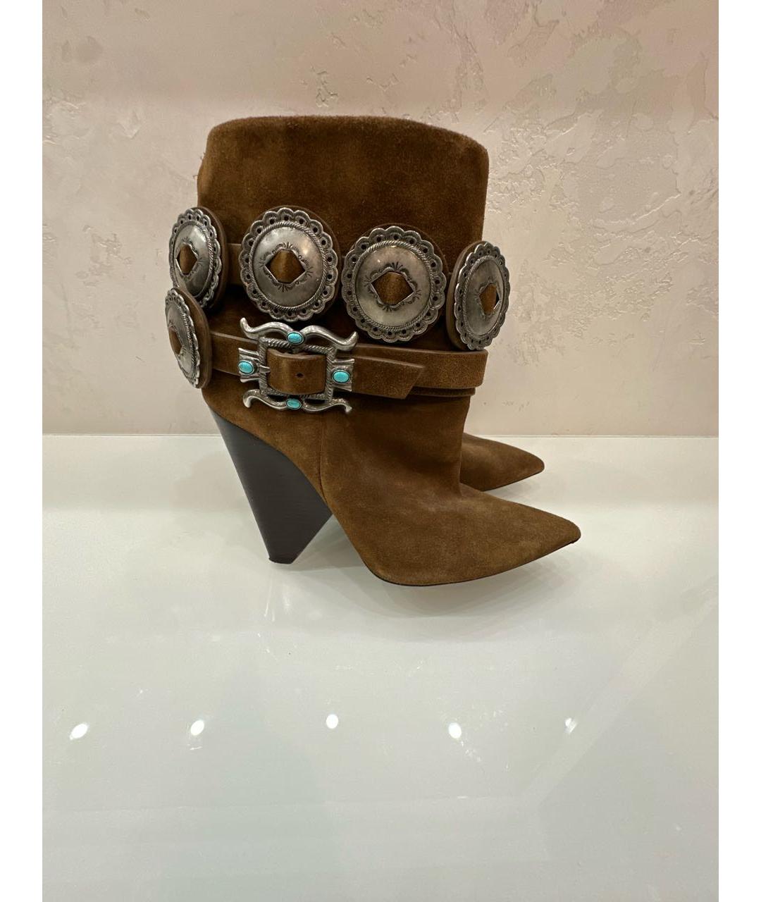 SAINT LAURENT Коричневые замшевые ботильоны, фото 5