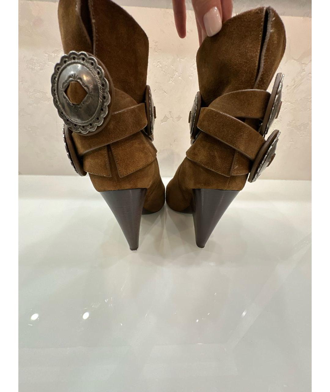 SAINT LAURENT Коричневые замшевые ботильоны, фото 4