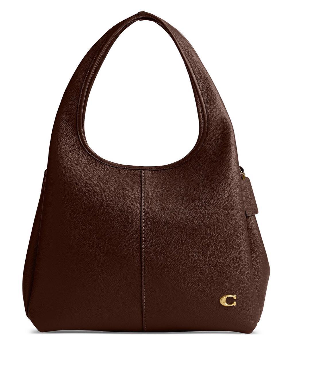 COACH Коричневая кожаная сумка с короткими ручками, фото 7