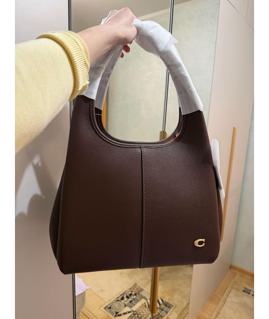 COACH Коричневая кожаная сумка с короткими ручками, фото 3