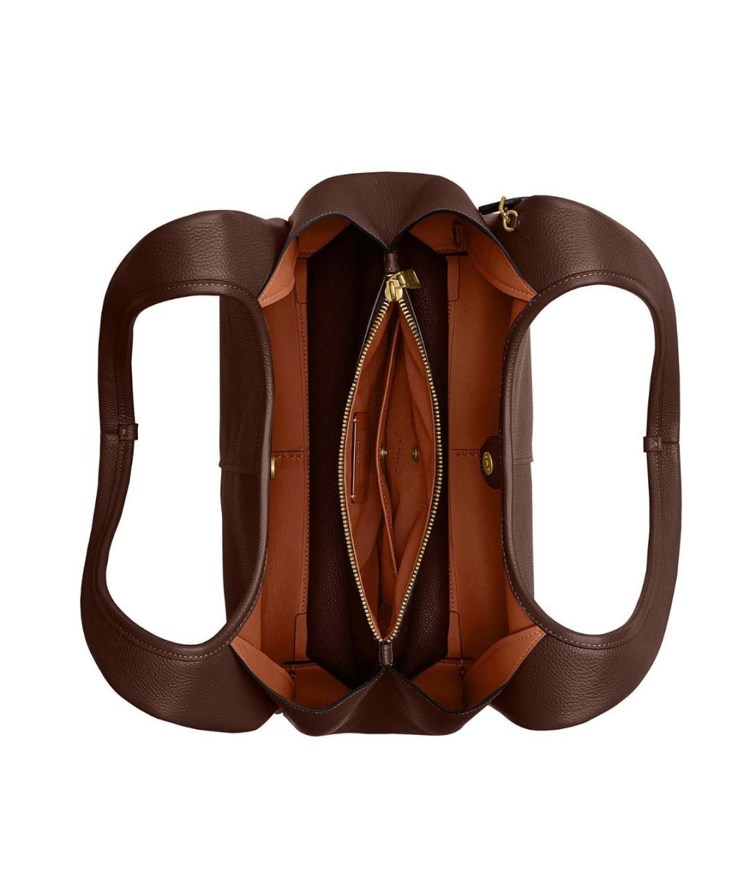 COACH Коричневая кожаная сумка с короткими ручками, фото 2