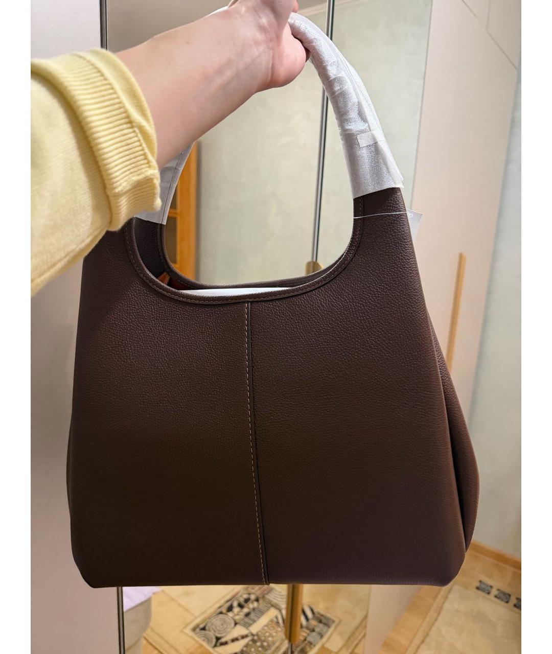 COACH Коричневая кожаная сумка с короткими ручками, фото 5