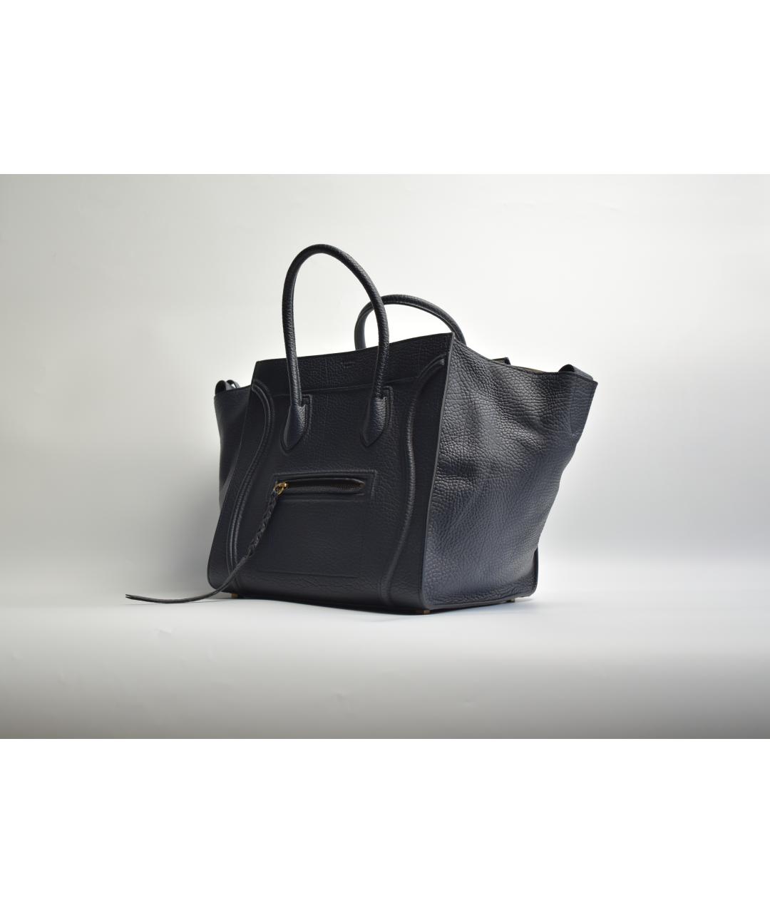 CELINE Темно-синяя кожаная сумка с короткими ручками, фото 2