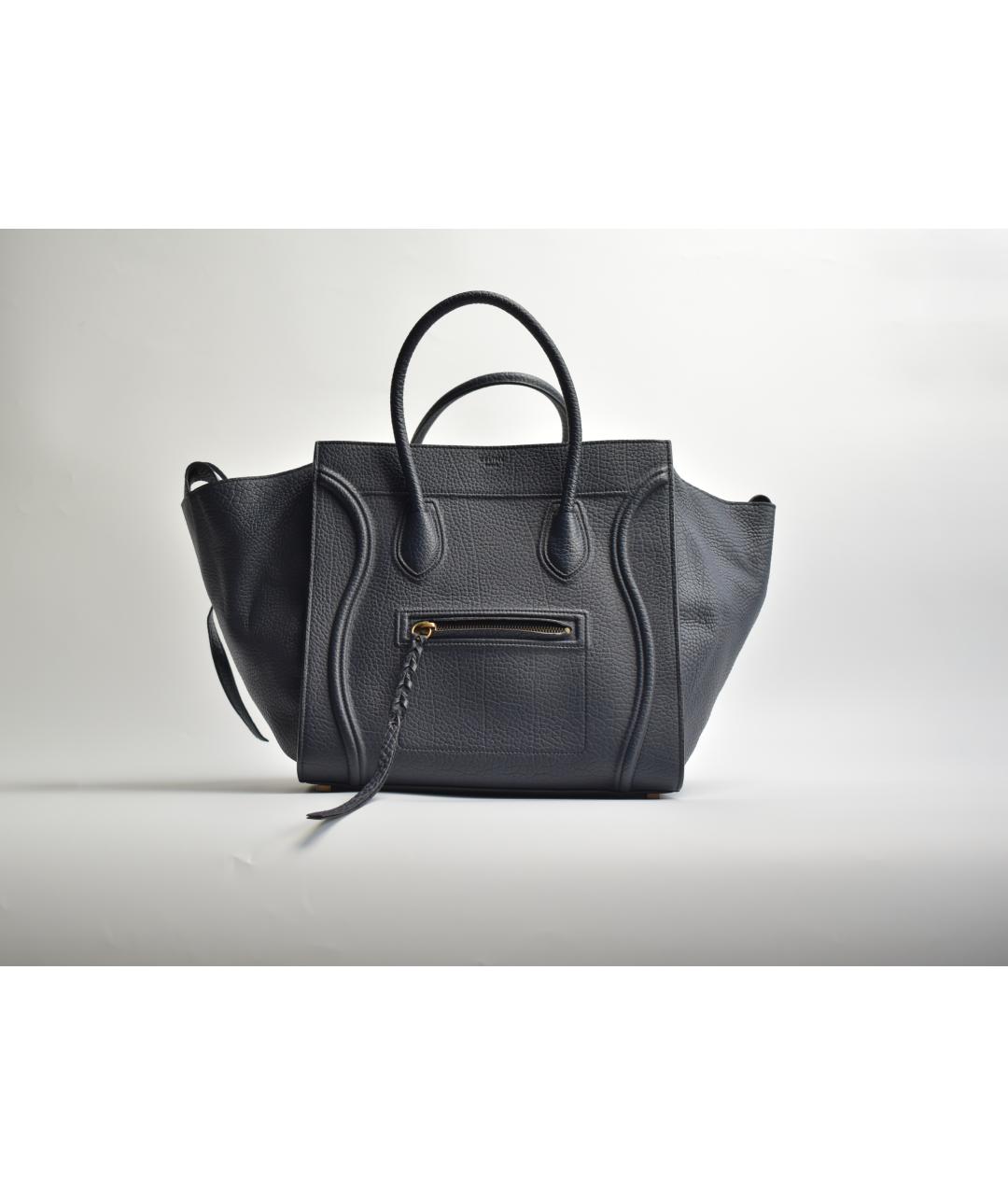 CELINE Темно-синяя кожаная сумка с короткими ручками, фото 7