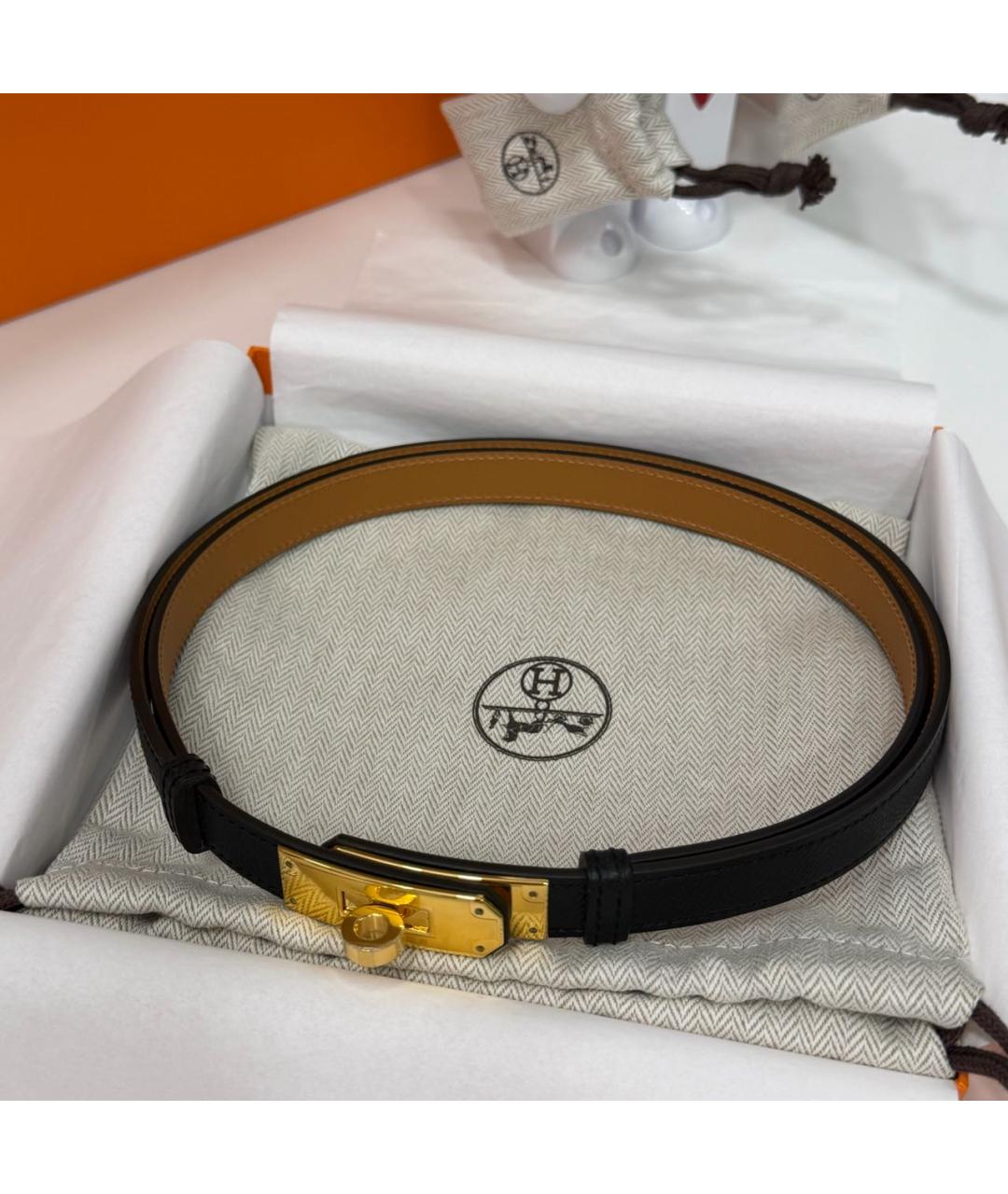 HERMES Черный кожаный ремень, фото 2