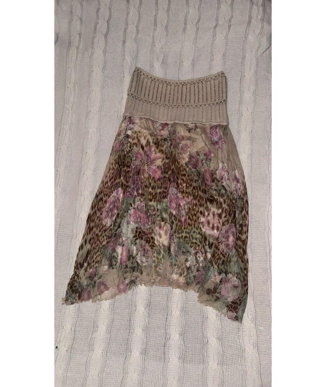 ROBERTO CAVALLI Бежевая шелковая юбка миди, фото 5