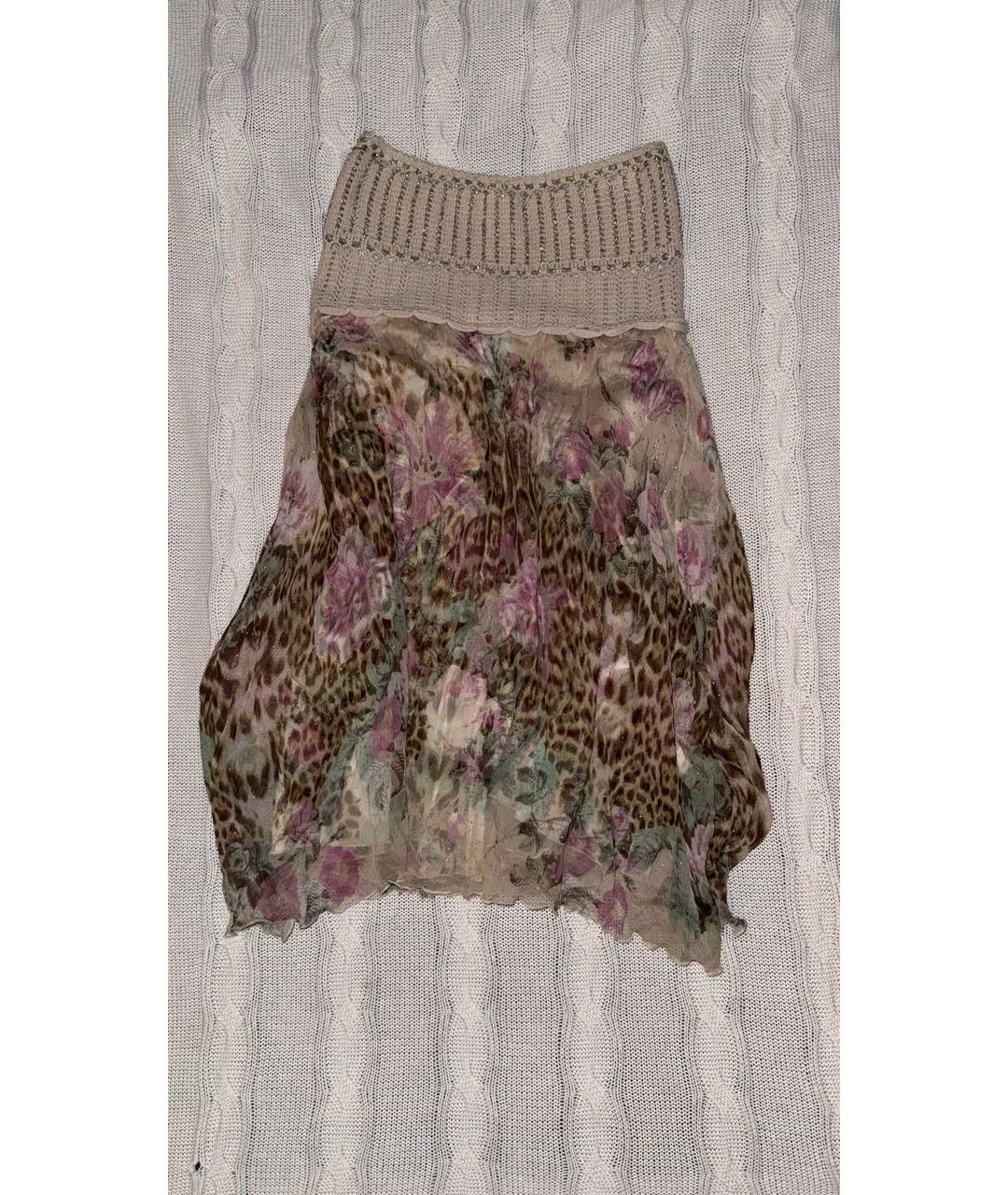 ROBERTO CAVALLI Бежевая шелковая юбка миди, фото 2