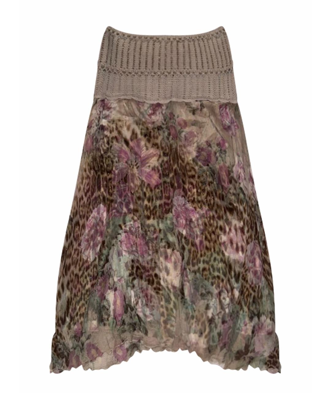 ROBERTO CAVALLI Бежевая шелковая юбка миди, фото 1