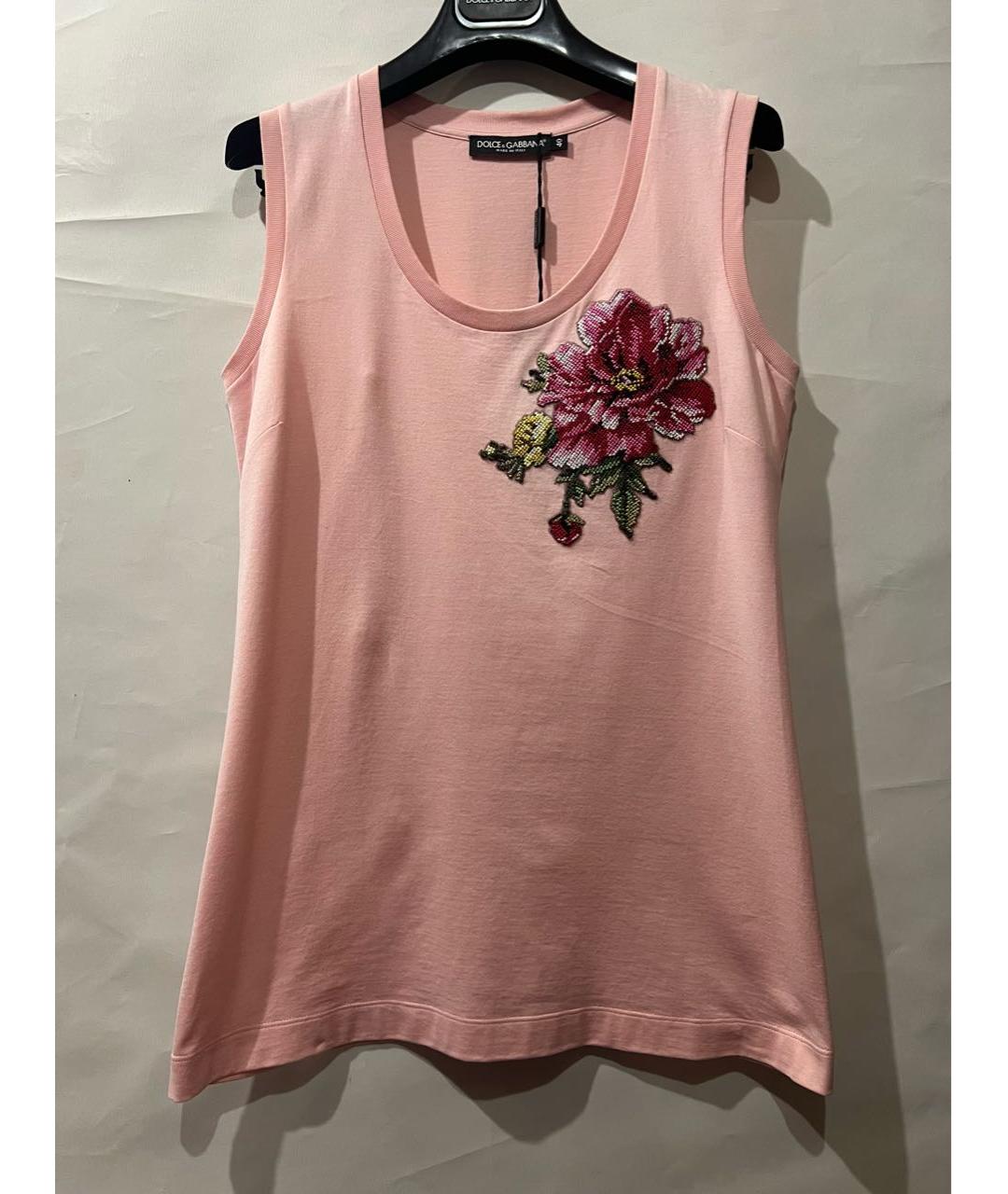 DOLCE&GABBANA Розовая хлопко-эластановая майка, фото 4
