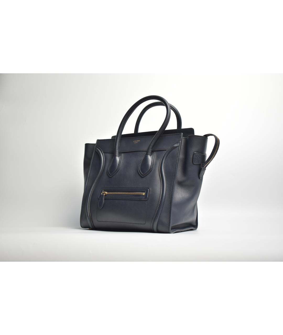 CELINE Темно-синяя кожаная сумка с короткими ручками, фото 2