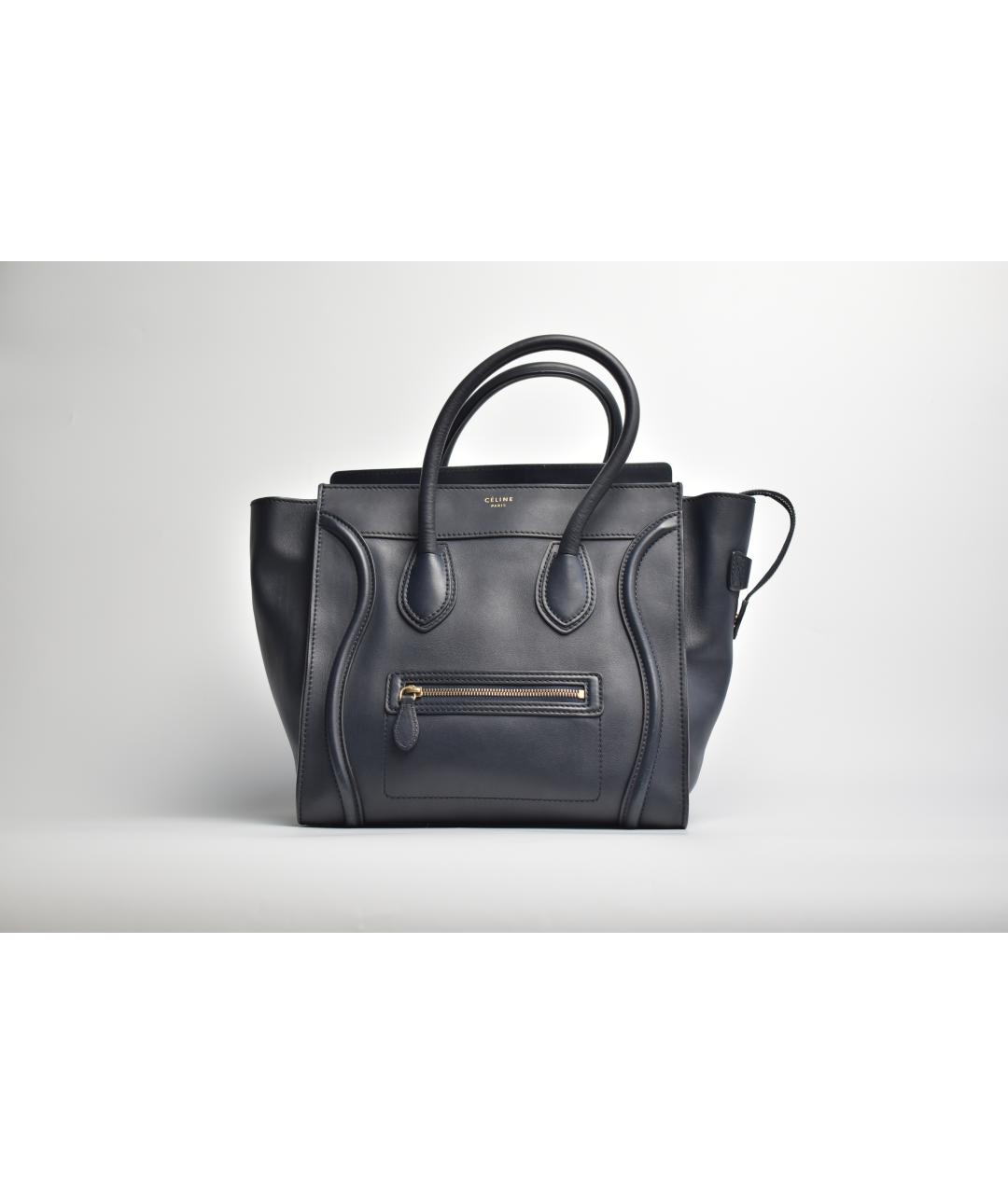 CELINE Темно-синяя кожаная сумка с короткими ручками, фото 7