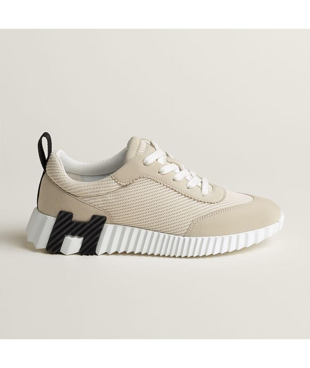 HERMES Бежевые текстильные кроссовки, фото 8