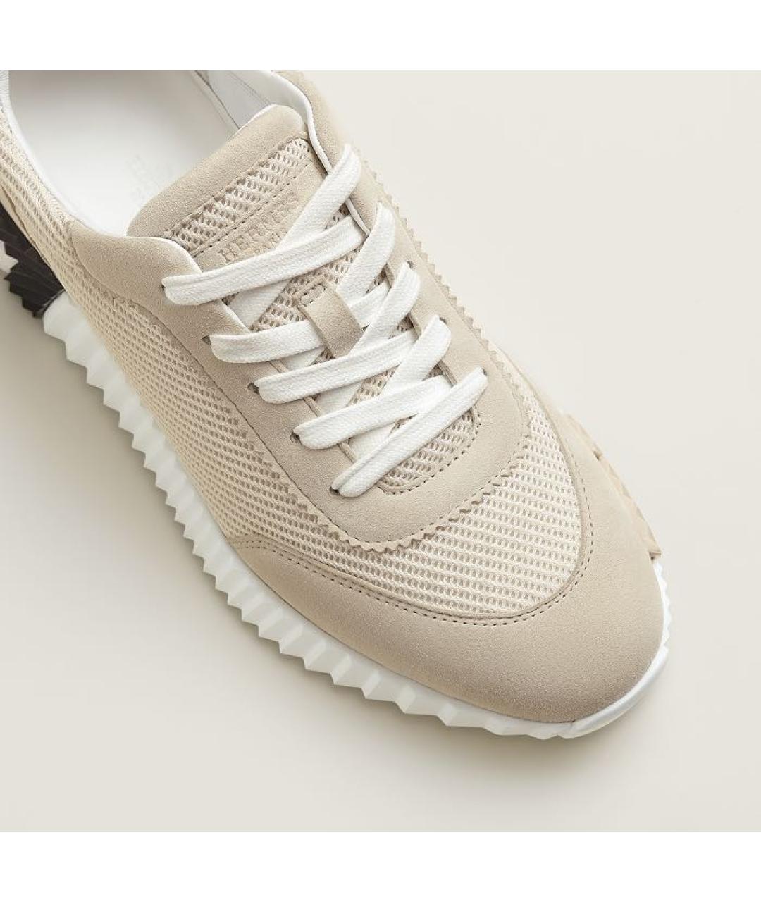 HERMES Бежевые текстильные кроссовки, фото 7