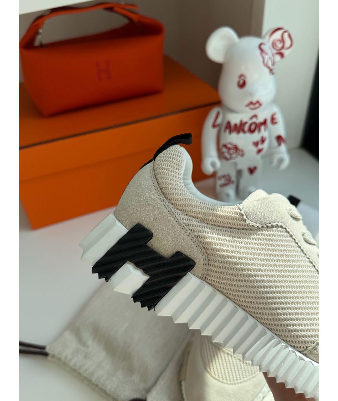 HERMES Бежевые текстильные кроссовки, фото 5