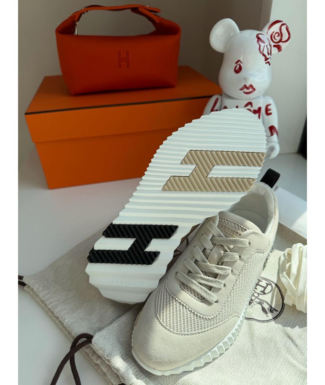 HERMES Бежевые текстильные кроссовки, фото 4