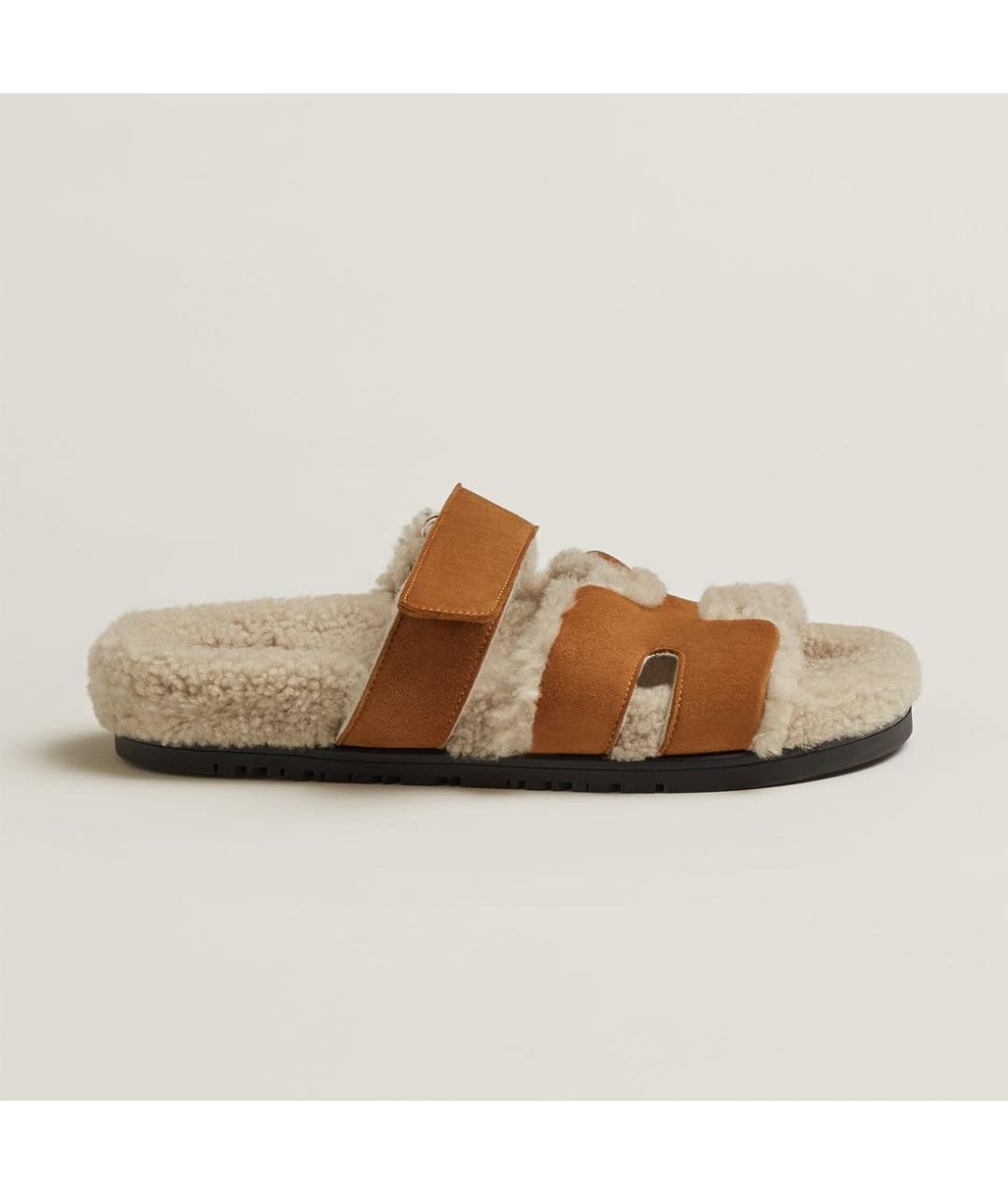 HERMES Коричневые замшевые шлепанцы, фото 8