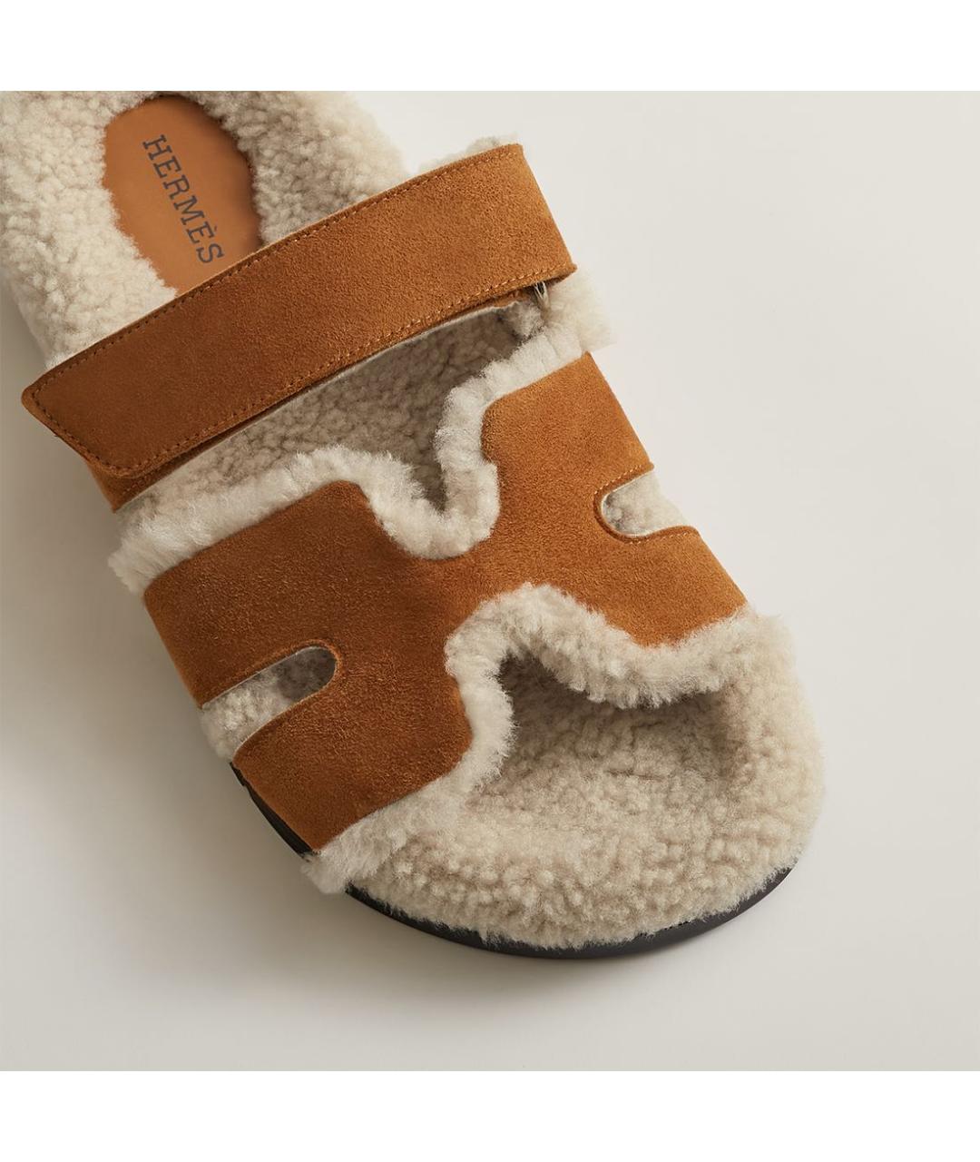 HERMES Коричневые замшевые шлепанцы, фото 7