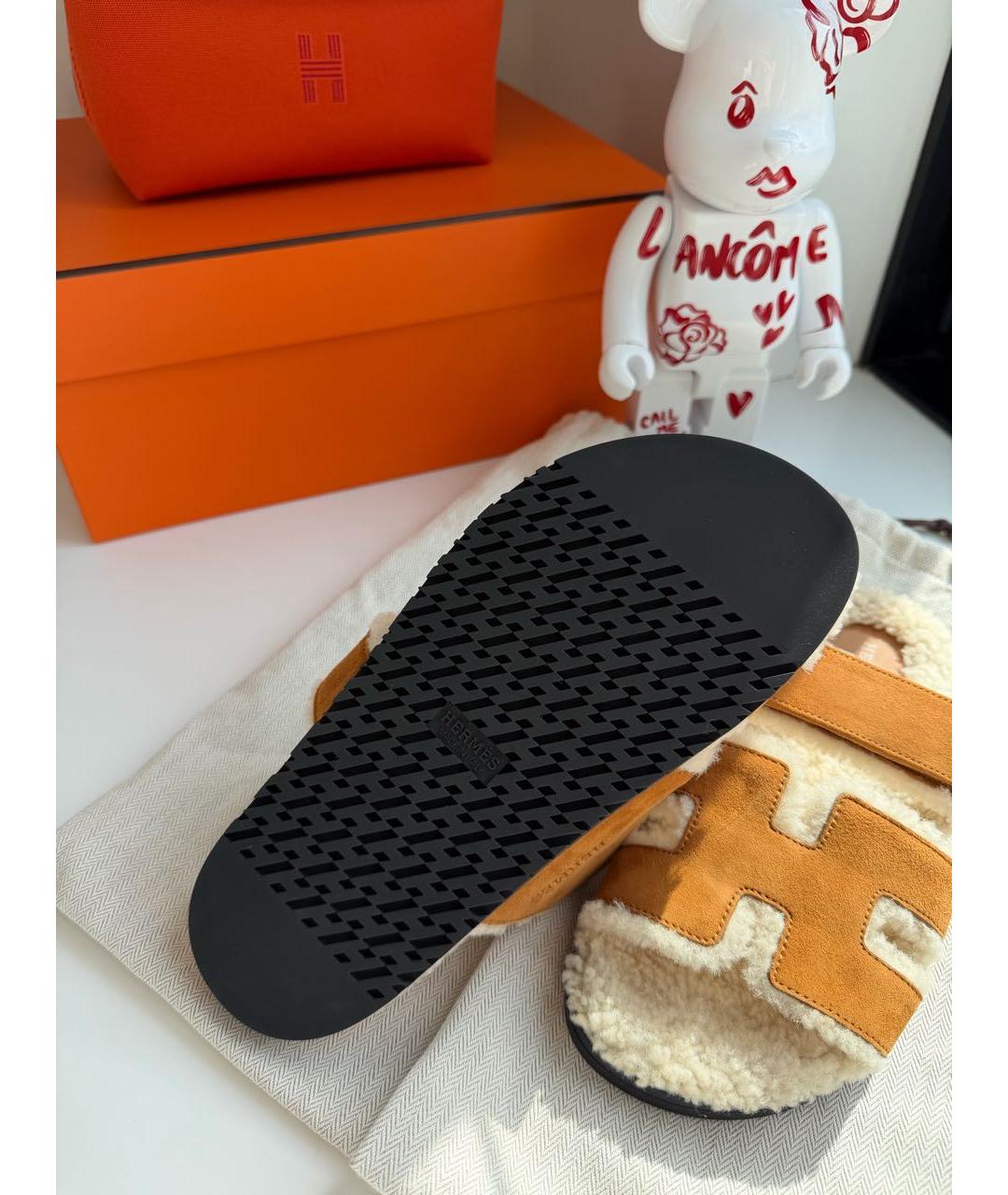 HERMES Коричневые замшевые шлепанцы, фото 4