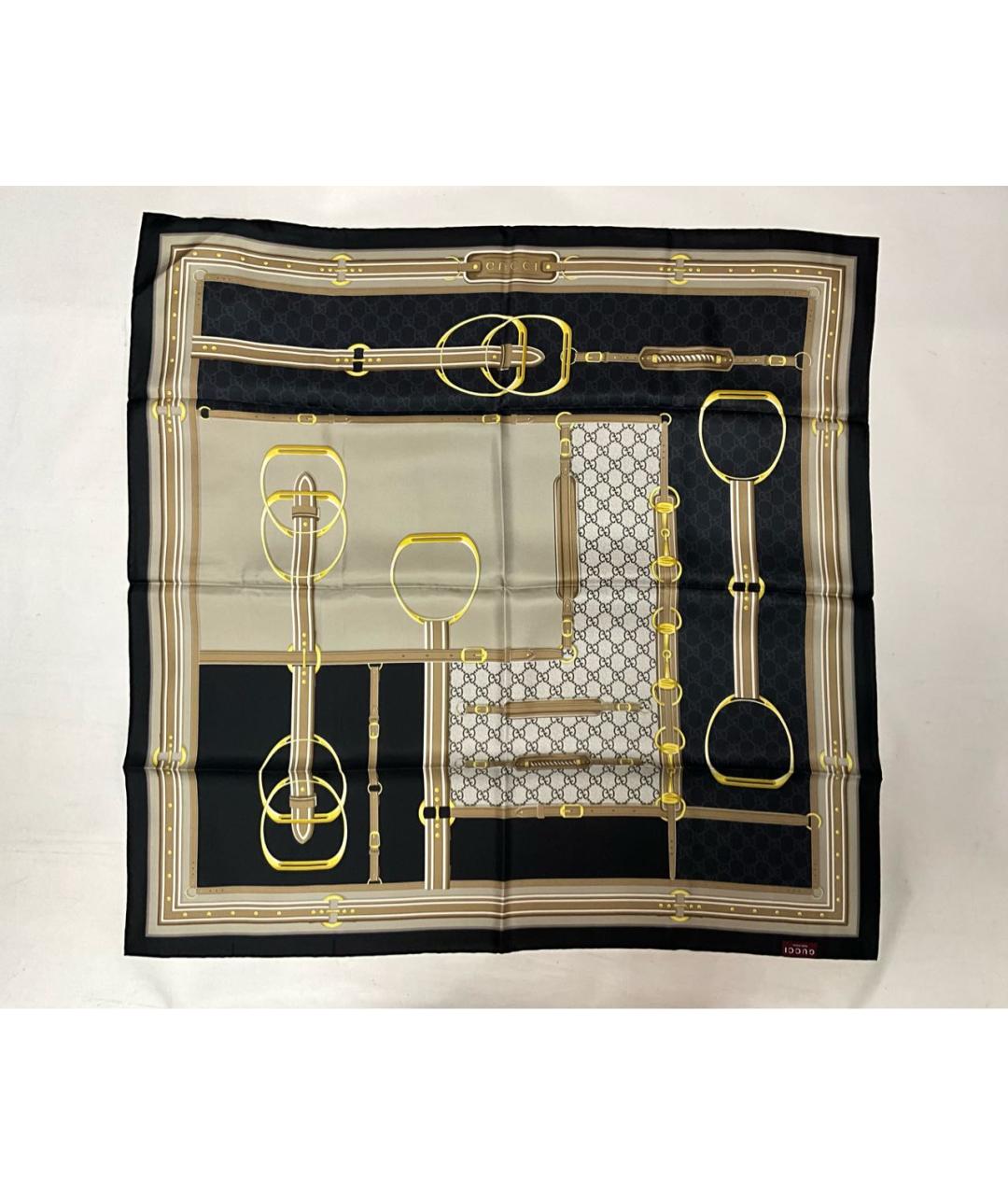 GUCCI Бежевый шелковый платок, фото 7