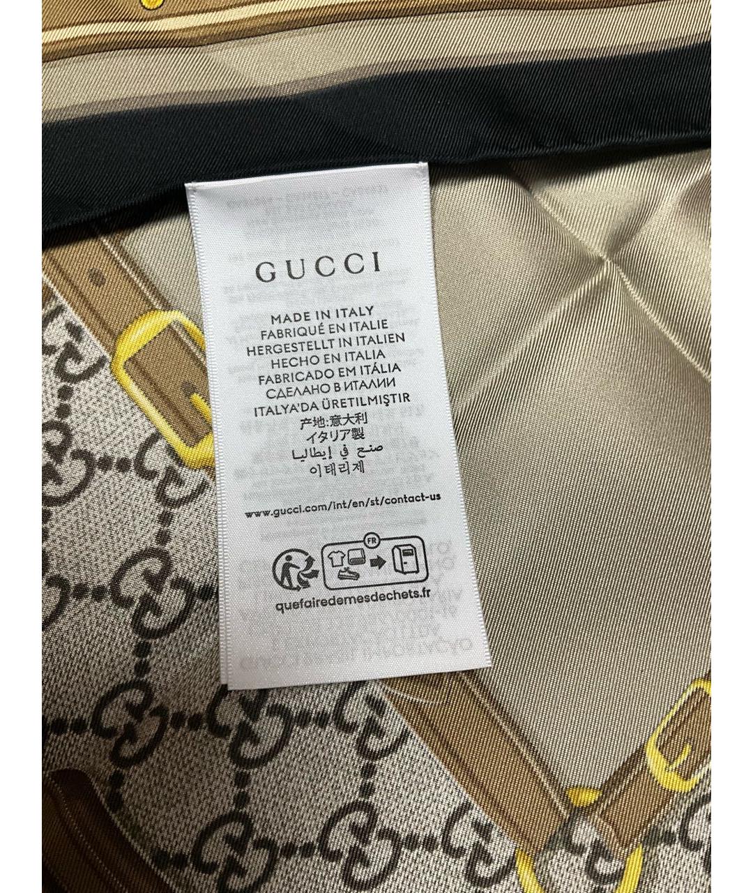 GUCCI Бежевый шелковый платок, фото 5