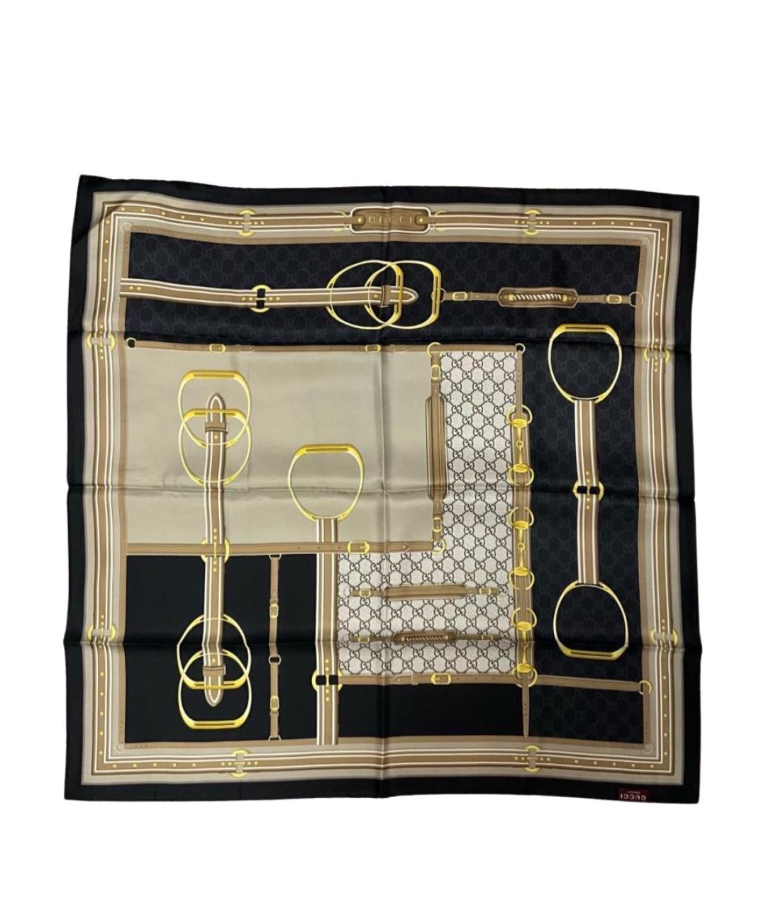 GUCCI Бежевый шелковый платок, фото 1