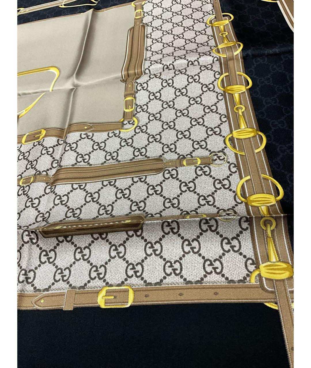 GUCCI Бежевый шелковый платок, фото 2