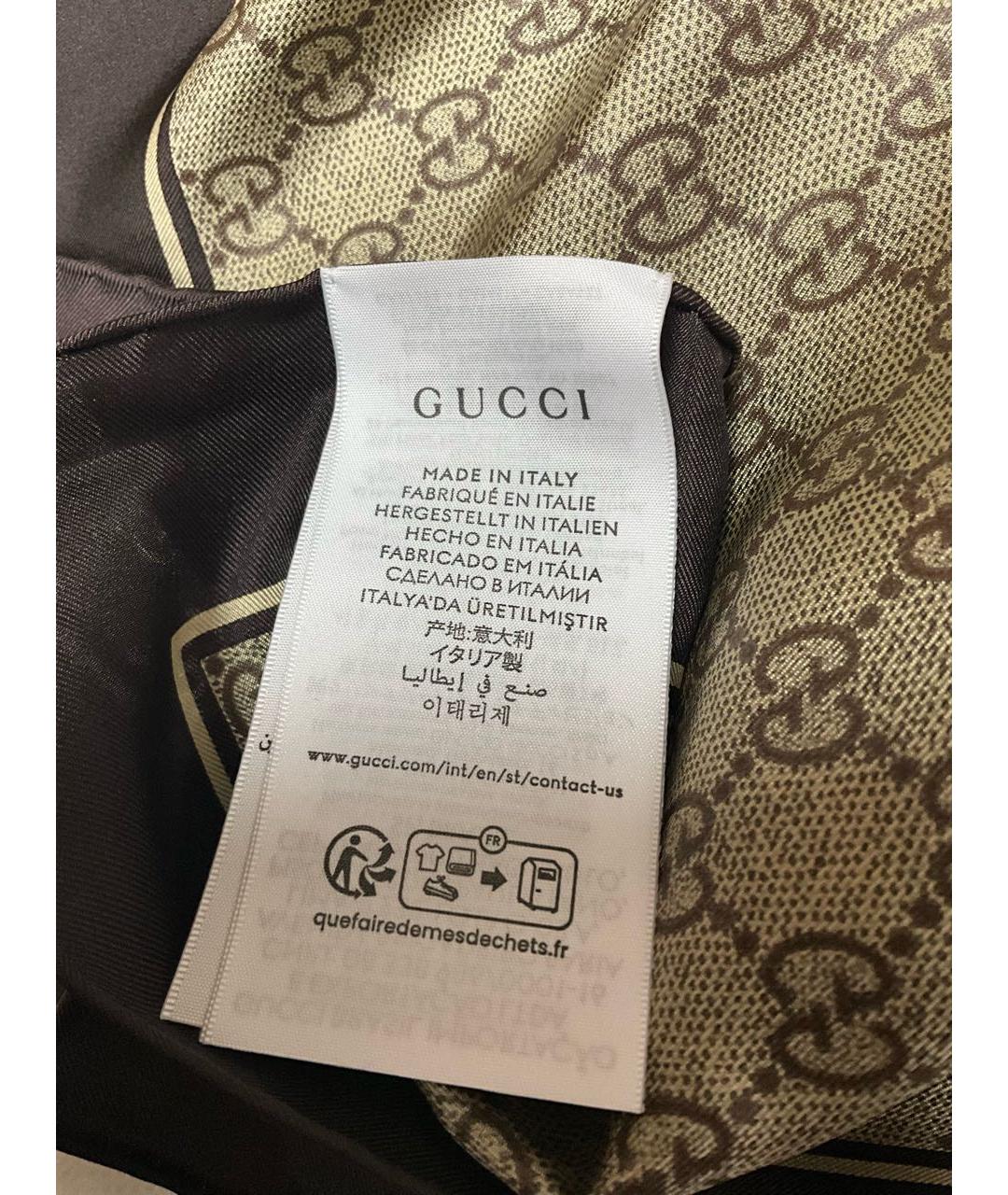 GUCCI Бежевый шелковый платок, фото 4