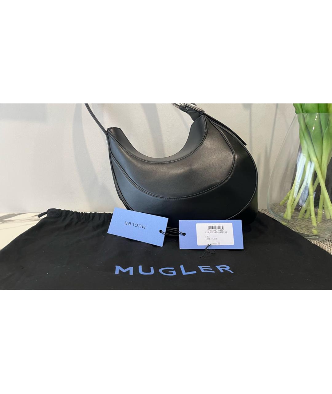 MUGLER Черная кожаная сумка через плечо, фото 3