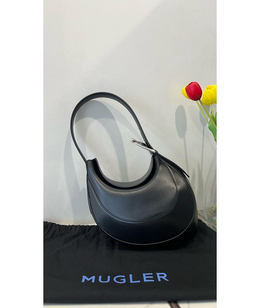 MUGLER Черная кожаная сумка через плечо, фото 2