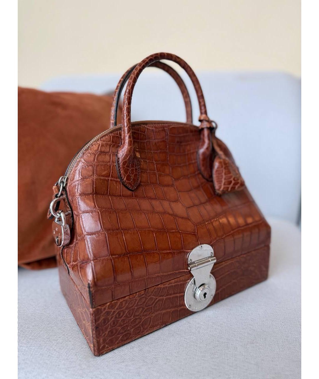 RALPH LAUREN Коричневая кожаная сумка с короткими ручками, фото 2